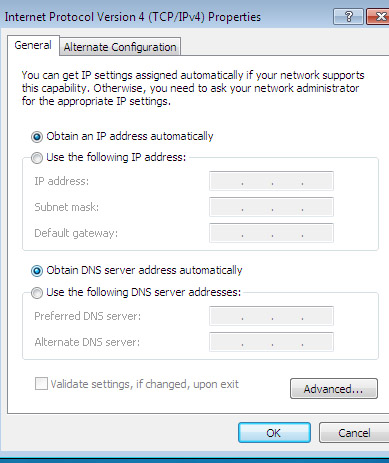 Windows 7 - Właściwości protokołu TCP/IP v4 Windows 7 - Właściwości protokołu TCP/IP v4